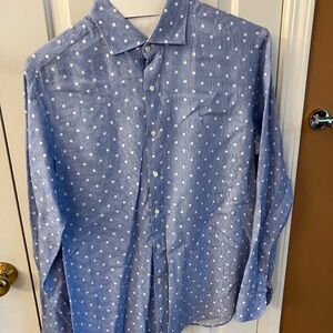 Herno Men’s 17 / 43 Button Shirt, Blue / White Dot